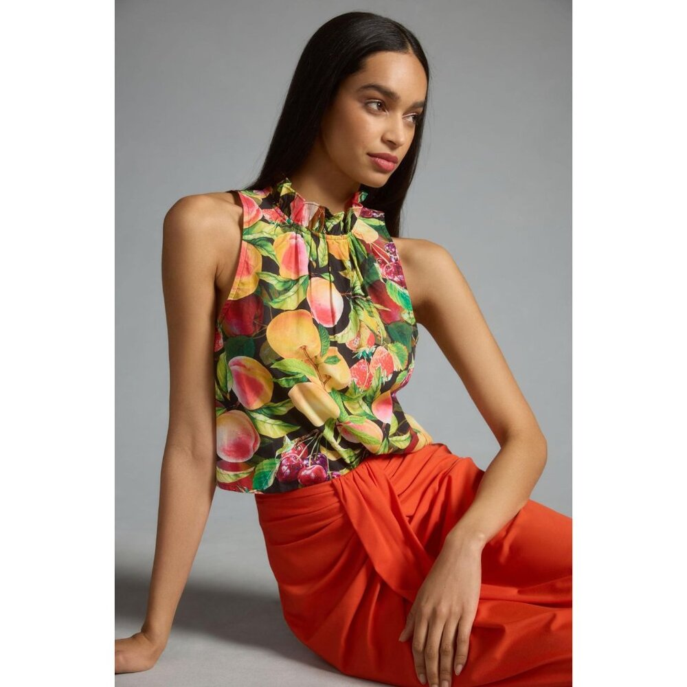Maeve Poplin Ruffle-Neck Halter Tank Top